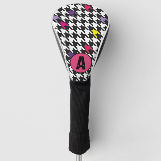 Modern Houndstooth Pattern Pink Purple Yellow Golf Head Cover (Front)