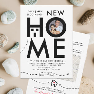 Modern House Black And White New Address Map Invitation