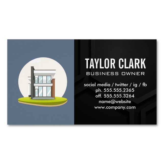Modern House | Black Background Magnetic Business Card (Front)