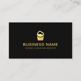 Modern House Cleaning Black And Gold Business Card