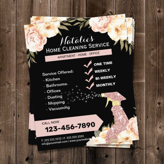 Modern House Cleaning Maid Service Elegant Floral Flyer (Creator Uploaded)