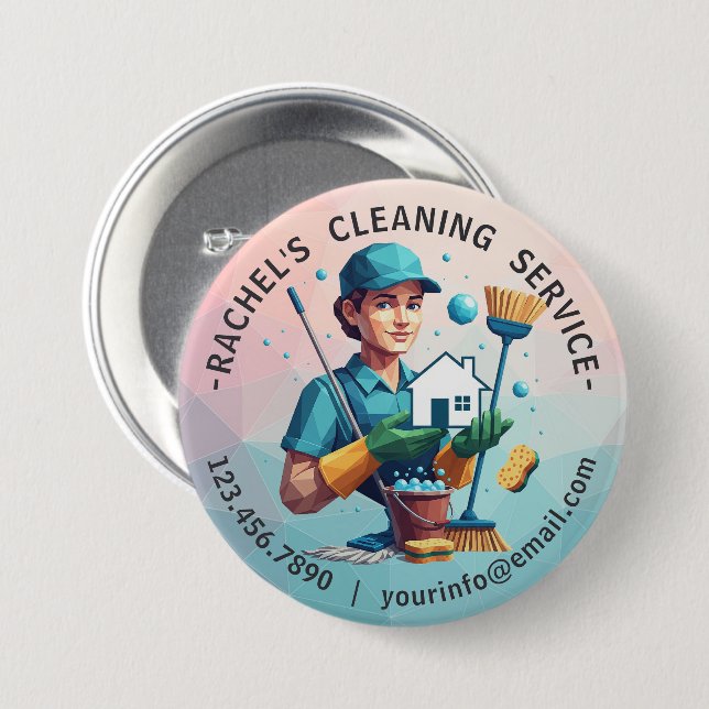 Modern House Cleaning Maid Service Housekeeping 7.5 Cm Round Badge (Front & Back)