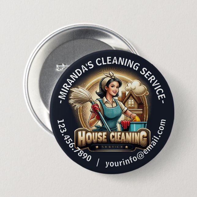 Modern House Cleaning Maid Service Housekeeping 7.5 Cm Round Badge (Front & Back)
