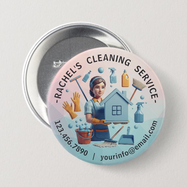 Modern House Cleaning Maid Service Housekeeping 7.5 Cm Round Badge (Front & Back)