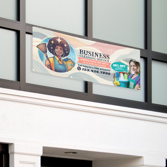 Modern House Cleaning Maid Service Housekeeping Banner (Outside Building)