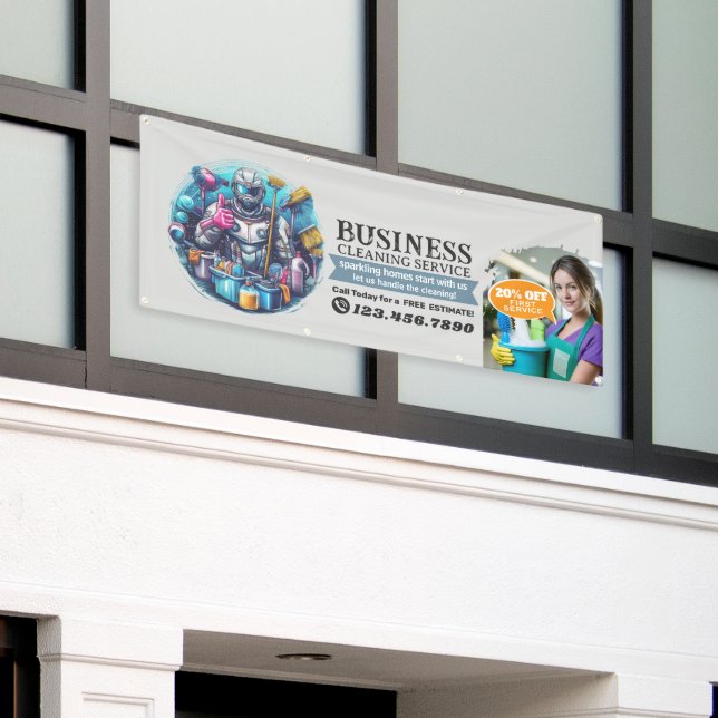 Modern House Cleaning Maid Service Housekeeping Banner (Outside Building)