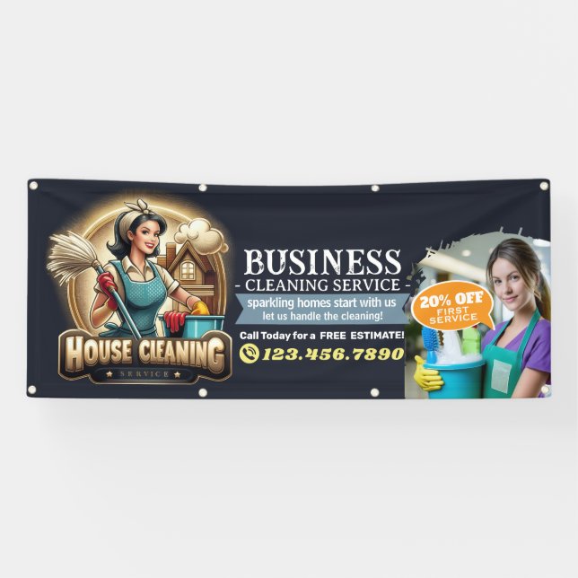 Modern House Cleaning Maid Service Housekeeping Banner (Horizontal)