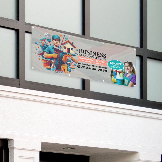 Modern House Cleaning Maid Service Housekeeping Banner (Outside Building)