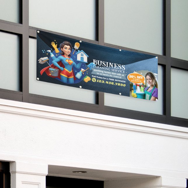 Modern House Cleaning Maid Service Housekeeping Banner (Outside Building)