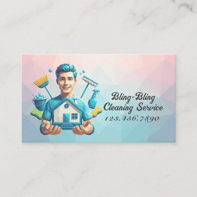 Modern House Cleaning Maid Service Housekeeping Business Card (Front)
