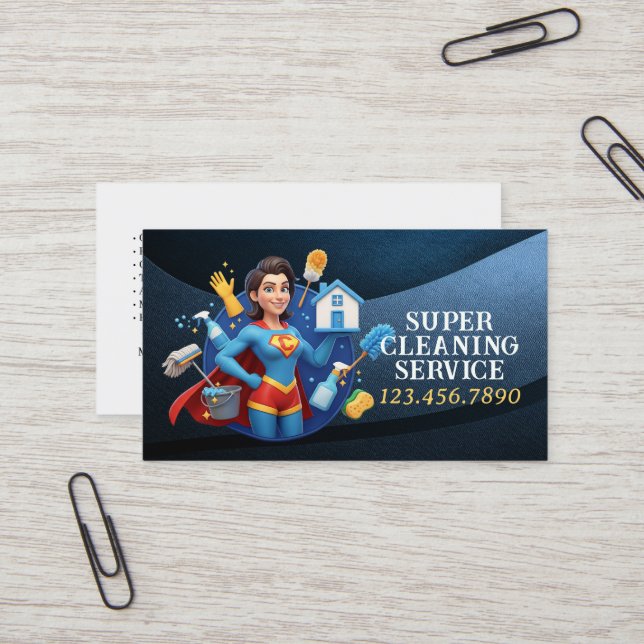 Modern House Cleaning Maid Service Housekeeping Business Card (Front/Back In Situ)