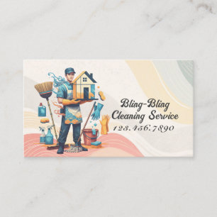 Modern House Cleaning Maid Service Housekeeping Business Card