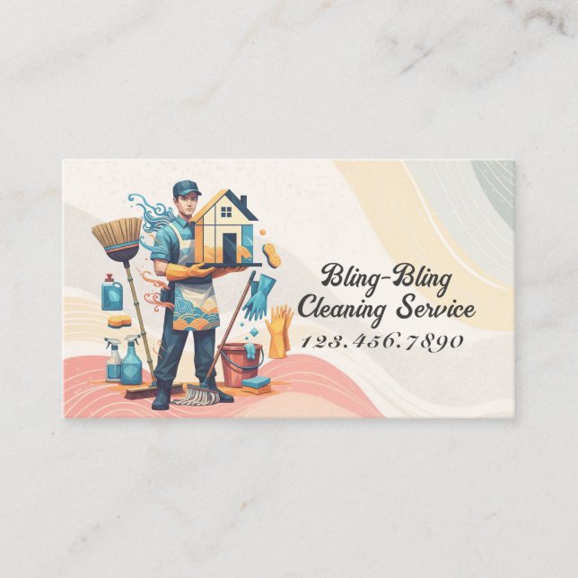 Modern House Cleaning Maid Service Housekeeping Business Card (Front)
