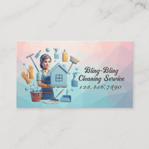Modern House Cleaning Maid Service Housekeeping Business Card