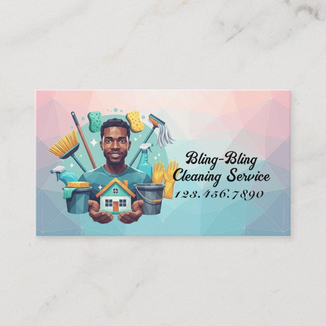 Modern House Cleaning Maid Service Housekeeping Business Card (Front)