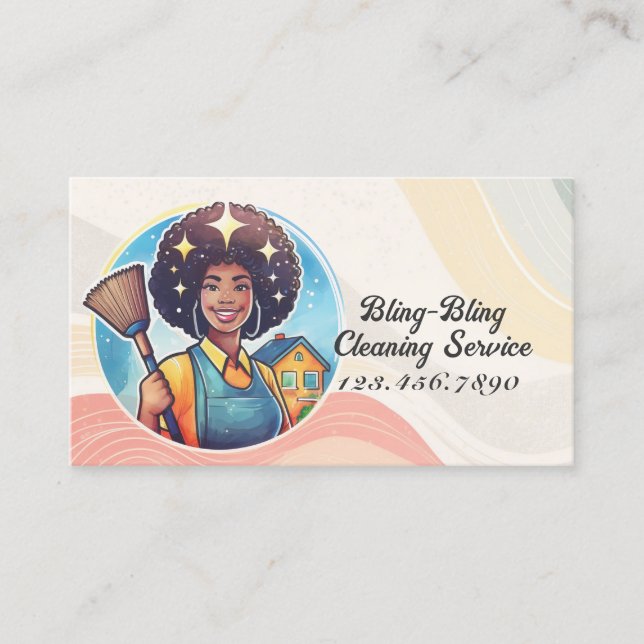 Modern House Cleaning Maid Service Housekeeping Business Card (Front)