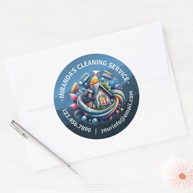 Modern House Cleaning Maid Service Housekeeping Classic Round Sticker (Envelope)