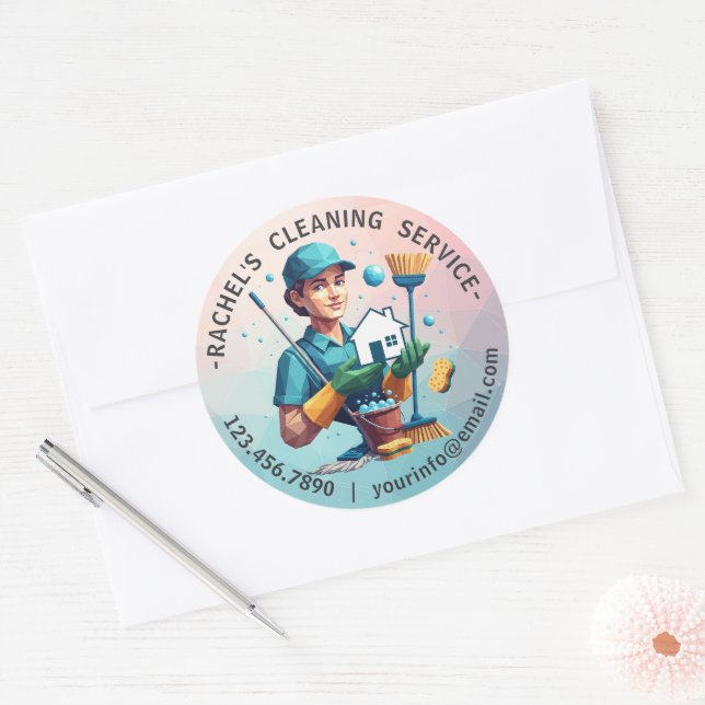 Modern House Cleaning Maid Service Housekeeping Classic Round Sticker (Envelope)