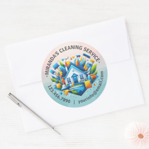 Modern House Cleaning Maid Service Housekeeping Classic Round Sticker