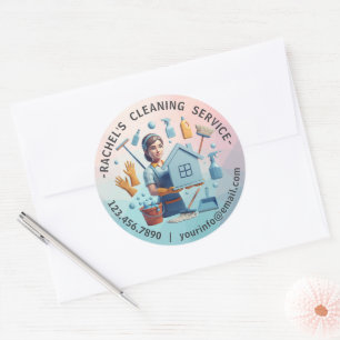 Modern House Cleaning Maid Service Housekeeping Classic Round Sticker