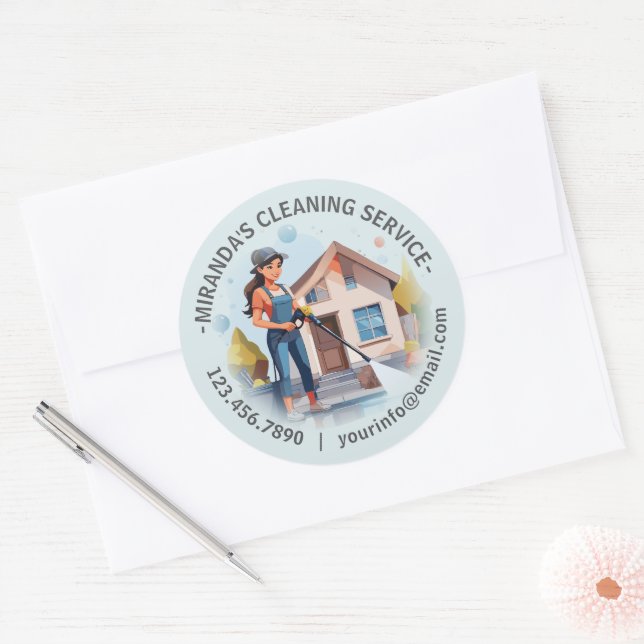 Modern House Cleaning Maid Service Housekeeping Classic Round Sticker (Envelope)