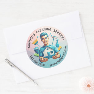 Modern House Cleaning Maid Service Housekeeping Classic Round Sticker