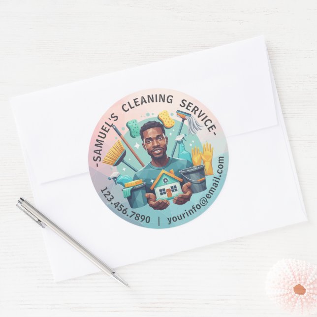 Modern House Cleaning Maid Service Housekeeping Classic Round Sticker (Envelope)