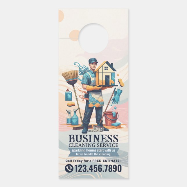 Modern House Cleaning Maid Service Housekeeping Do Door Hanger (Front)
