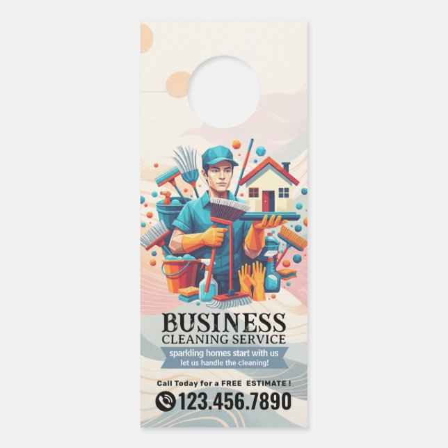 Modern House Cleaning Maid Service Housekeeping Do Door Hanger (Front)