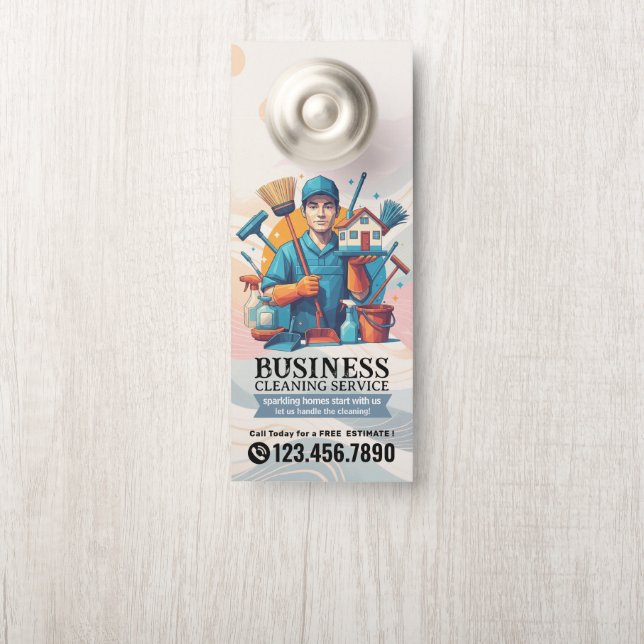 Modern House Cleaning Maid Service Housekeeping Do Door Hanger (On Knob)