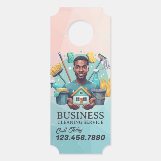 Modern House Cleaning Maid Service Housekeeping Door Hanger (Front)