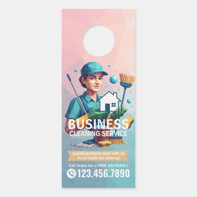 Modern House Cleaning Maid Service Housekeeping Door Hanger (Front)