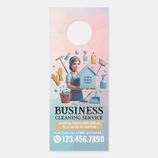 Modern House Cleaning Maid Service Housekeeping Door Hanger (Front)