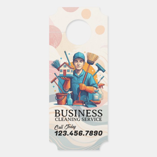 Modern House Cleaning Maid Service Housekeeping Door Hanger (Front)