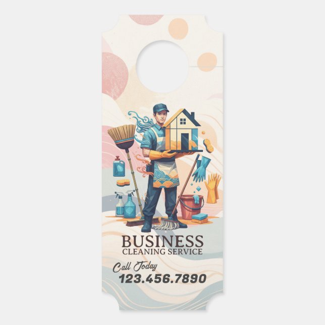 Modern House Cleaning Maid Service Housekeeping Door Hanger (Back)