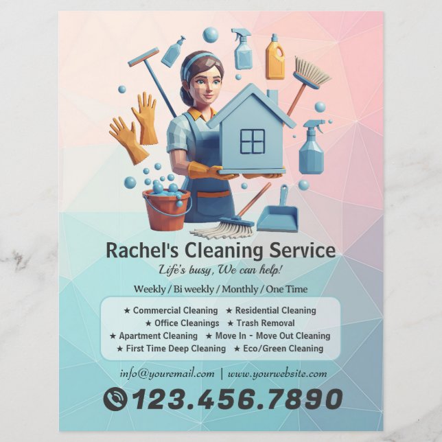 Modern House Cleaning Maid Service Housekeeping Flyer (Front)