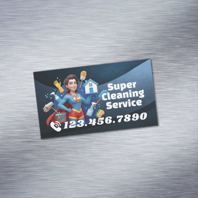 Modern House Cleaning Maid Service Housekeeping Magnetic Business Card (In Situ)