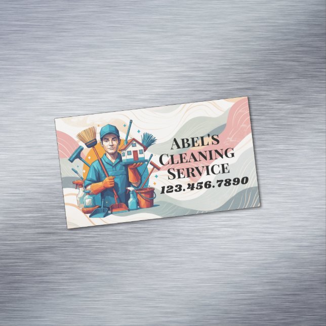 Modern House Cleaning Maid Service Housekeeping Magnetic Business Card (In Situ)