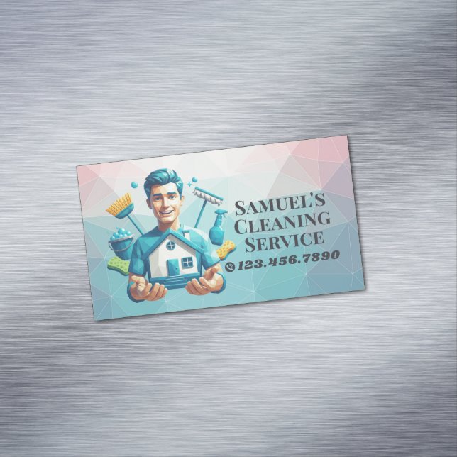 Modern House Cleaning Maid Service Housekeeping Magnetic Business Card (In Situ)