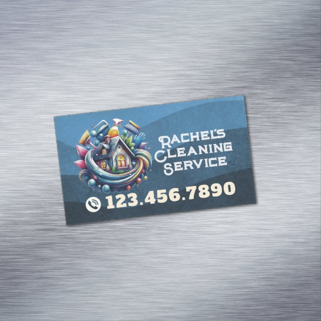 Modern House Cleaning Maid Service Housekeeping Magnetic Business Card (In Situ)
