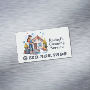 Modern House Cleaning Maid Service Housekeeping Magnetic Business Card