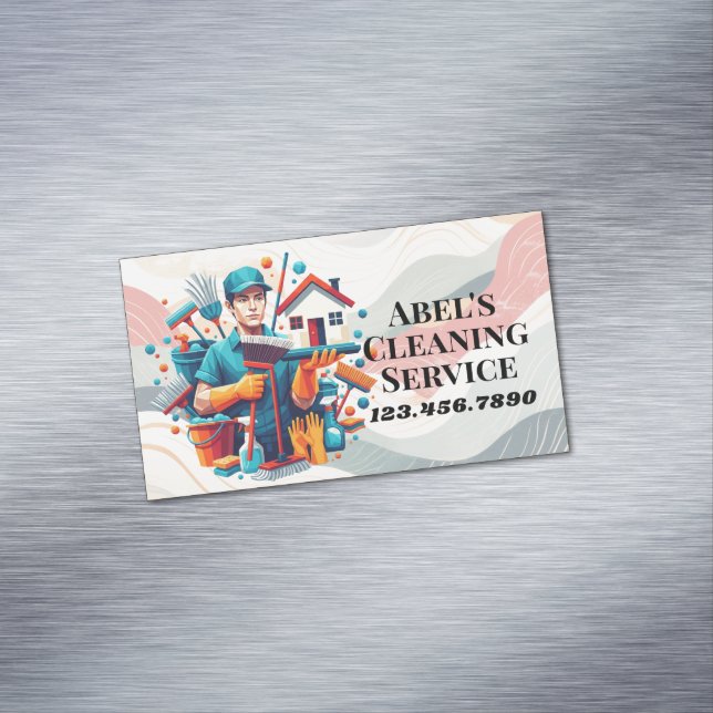 Modern House Cleaning Maid Service Housekeeping Magnetic Business Card (In Situ)