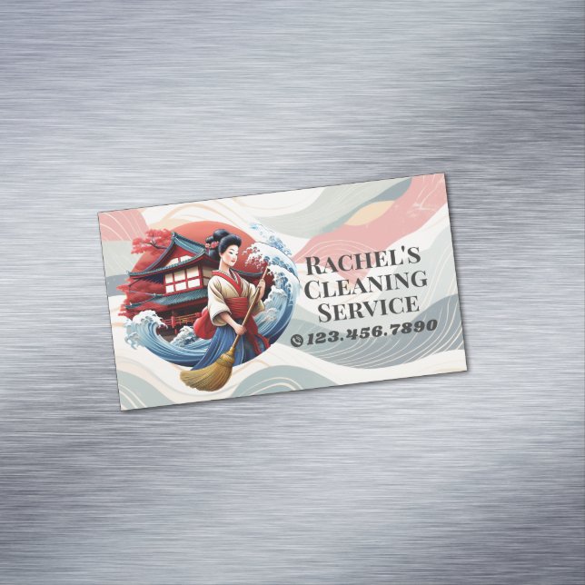 Modern House Cleaning Maid Service Housekeeping Magnetic Business Card (In Situ)
