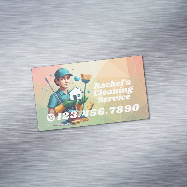 Modern House Cleaning Maid Service Housekeeping Magnetic Business Card (In Situ)