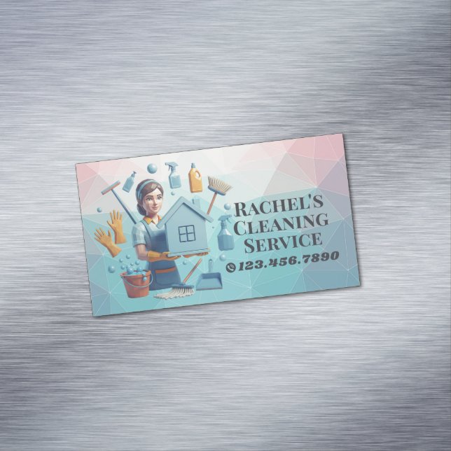 Modern House Cleaning Maid Service Housekeeping Magnetic Business Card (In Situ)