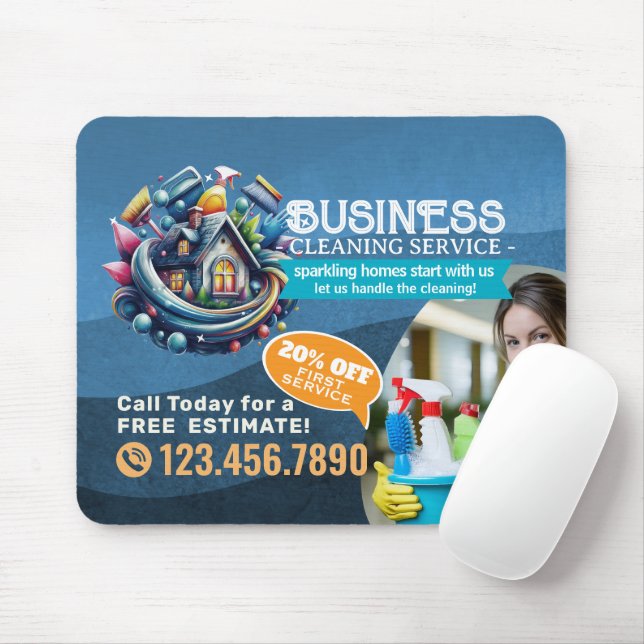 Modern House Cleaning Maid Service Housekeeping Mouse Mat (With Mouse)