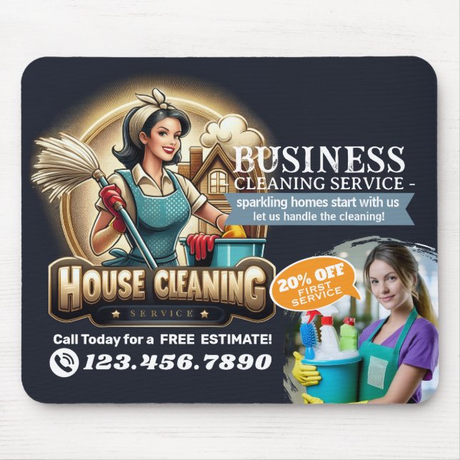 Modern House Cleaning Maid Service Housekeeping Mouse Mat (Front)