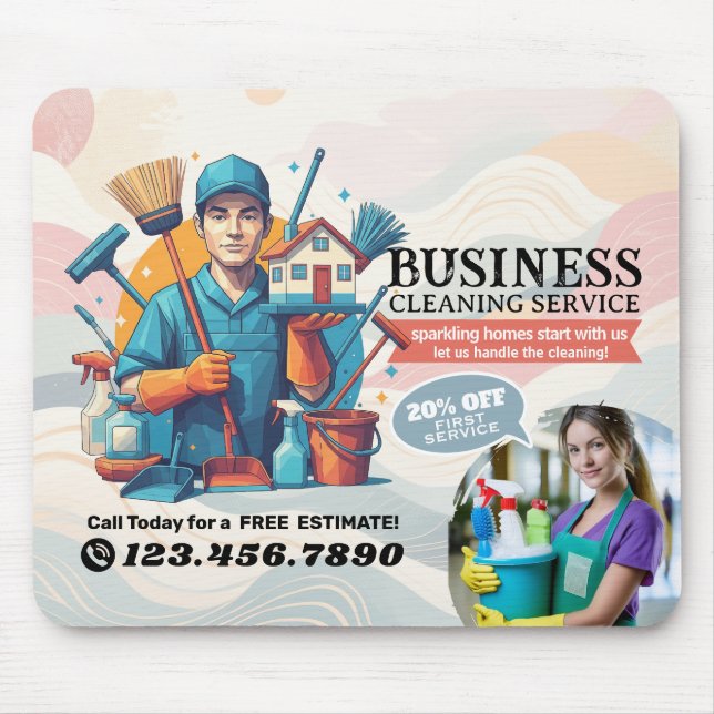 Modern House Cleaning Maid Service Housekeeping Mouse Mat (Front)
