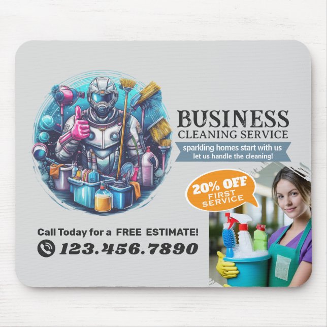 Modern House Cleaning Maid Service Housekeeping Mouse Mat (Front)