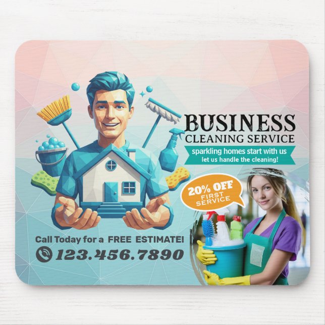 Modern House Cleaning Maid Service Housekeeping Mouse Mat (Front)